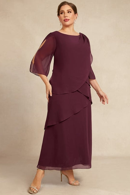 Robe Trapèze Mauve Mousseline Plissée Longue - gallery 9