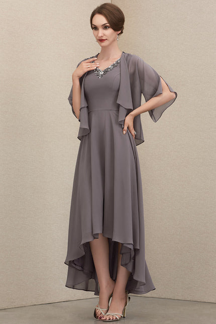 Robe Trapèze Gris Satiné Élégant - gallery 2