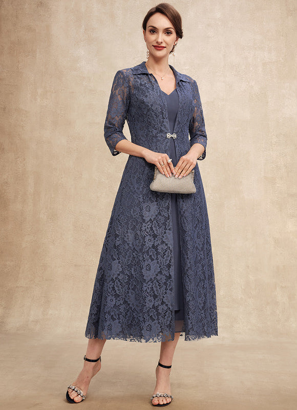 Robe Trapèze Nuit Dentelle Bleu - gallery 3