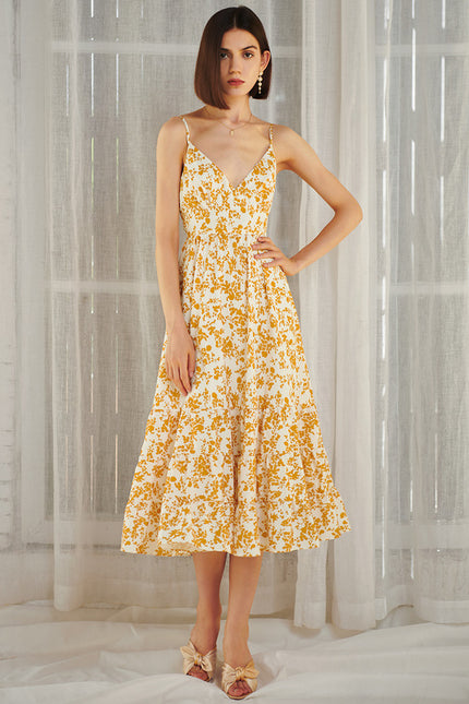 Robe Trapèze Jaune Florale