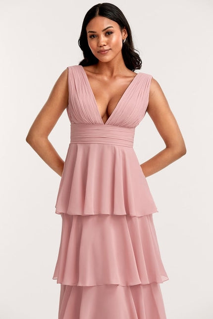 Robe Trapèze Longue Beige Élégante - gallery 4