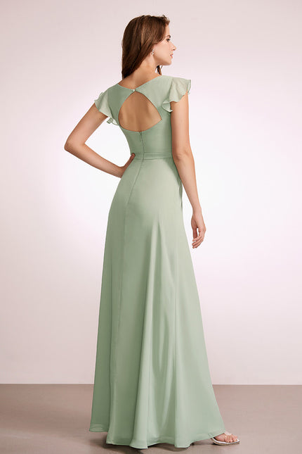Robe Trapèze Longue Beige Élégante - gallery 4