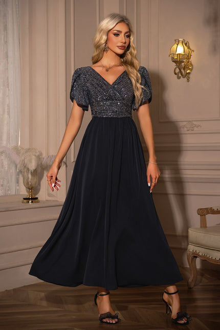 Robe Trapèze Maxi Pailletée Navy - gallery 3