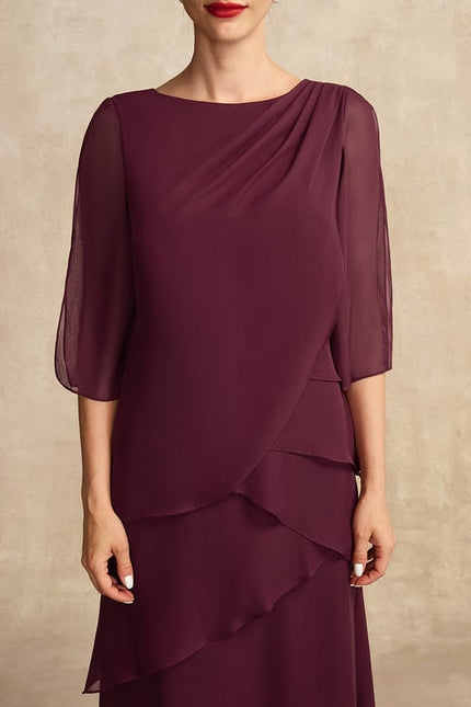 Robe Trapèze Mauve Mousseline Plissée Longue - gallery 1
