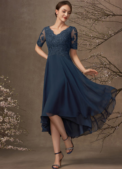 Robe Trapèze Bleu Marine Dentelle Mousseline