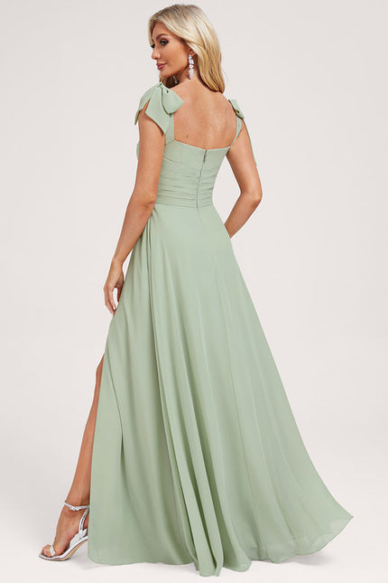 Robe Trapèze Vert Doux Satiné - gallery 2