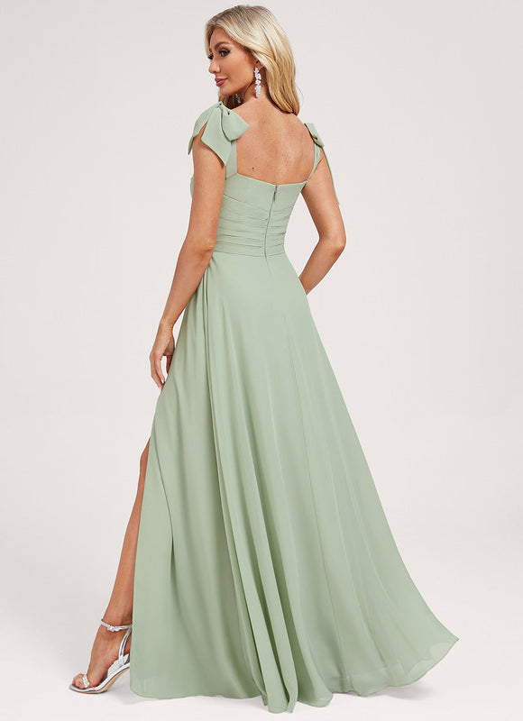 Robe Trapèze Vert Doux Satiné - gallery 2