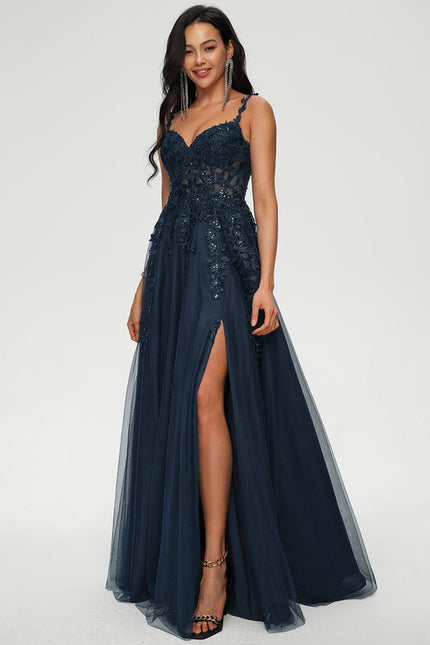Robe Trapèze Bleu Lumineux Tulle - gallery 1