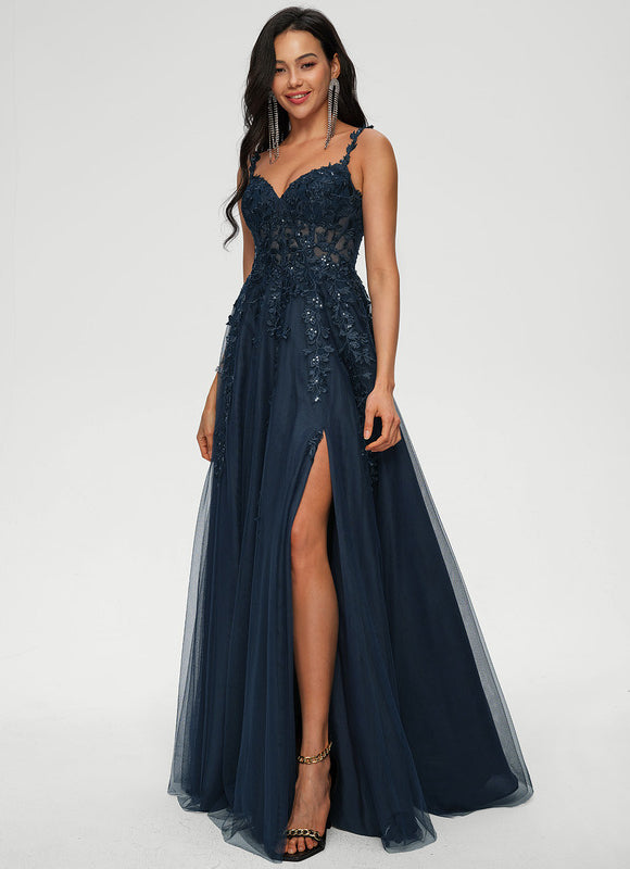 Robe Trapèze Bleu Lumineux Tulle - gallery 1