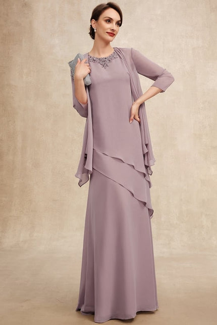 Robe Trapèze Bleue Marine Longue Avec Perles - gallery 2