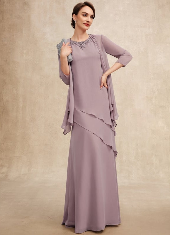 Robe Trapèze Bleue Marine Longue Avec Perles - gallery 2