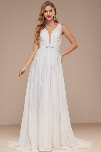 Robe Trapèze Blanche Avec Traîne Balayette - gallery 2