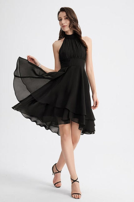 Robe Trapèze Noire Asymétrique Mousseline - gallery 4