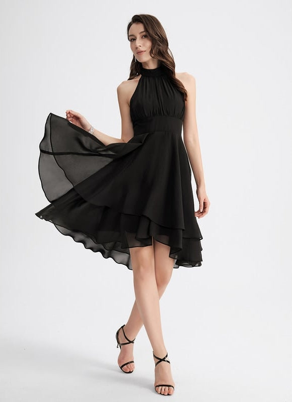 Robe Trapèze Noire Asymétrique Mousseline - gallery 4