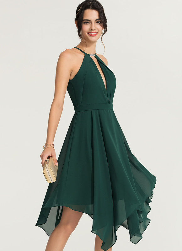 Robe Trapèze Bleue Navy Perlée Asymétrique - gallery 2