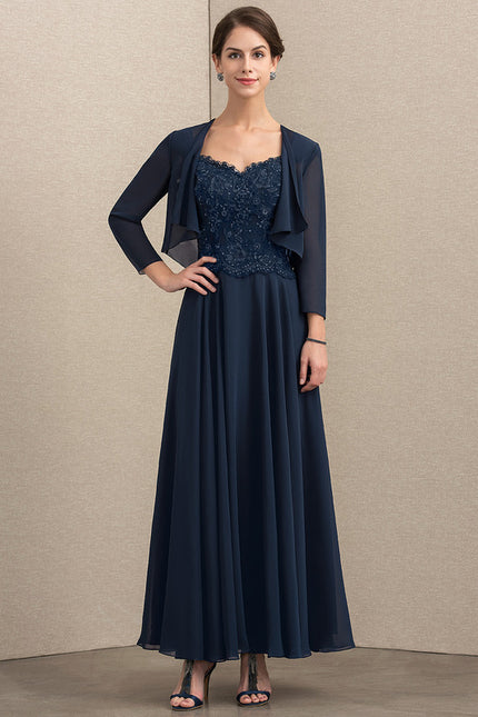 Robe Trapèze Verte En Mousseline Et Dentelle - gallery 1