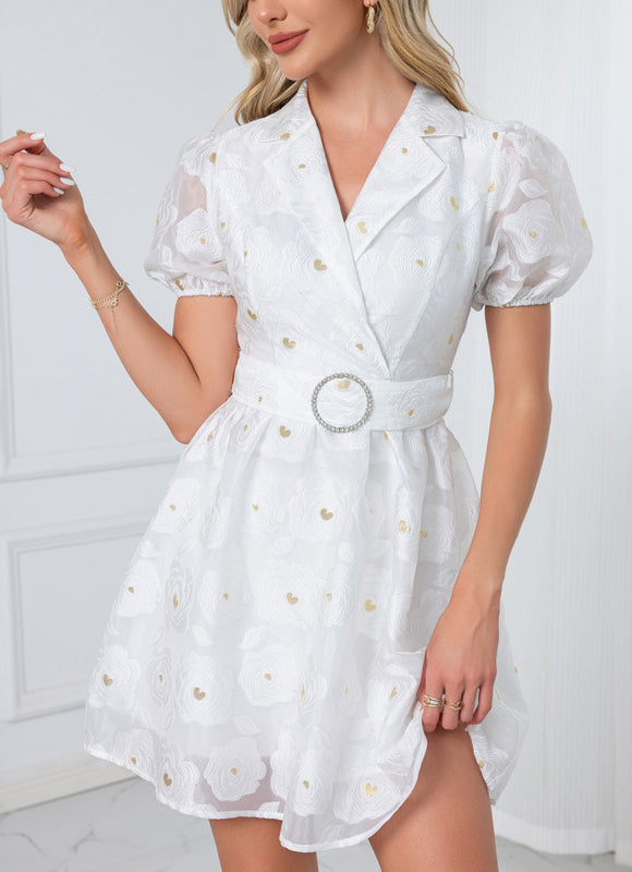 Robe Trapèze Écrue Fleurie - gallery 4