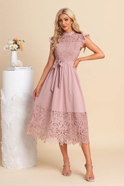 Robe Trapèze Rose Dentelle - gallery 5