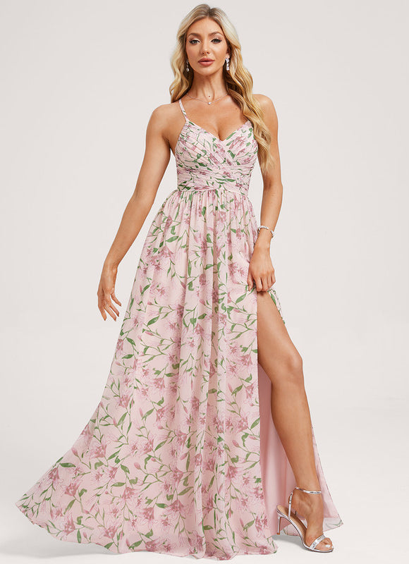 Robe Trapèze Longue Beige Élégante - gallery 1