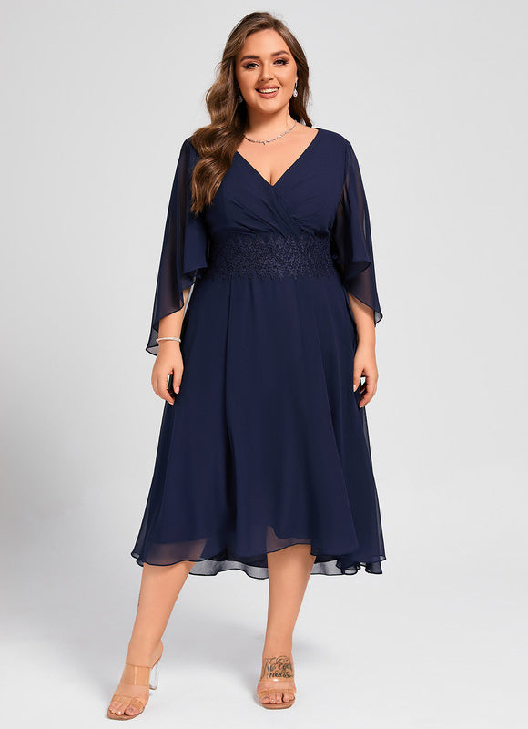 Robe Trapèze Chiffon Marine - gallery 9