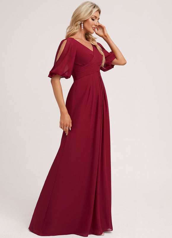 Robe Trapèze Longue Beige Élégante - gallery 2