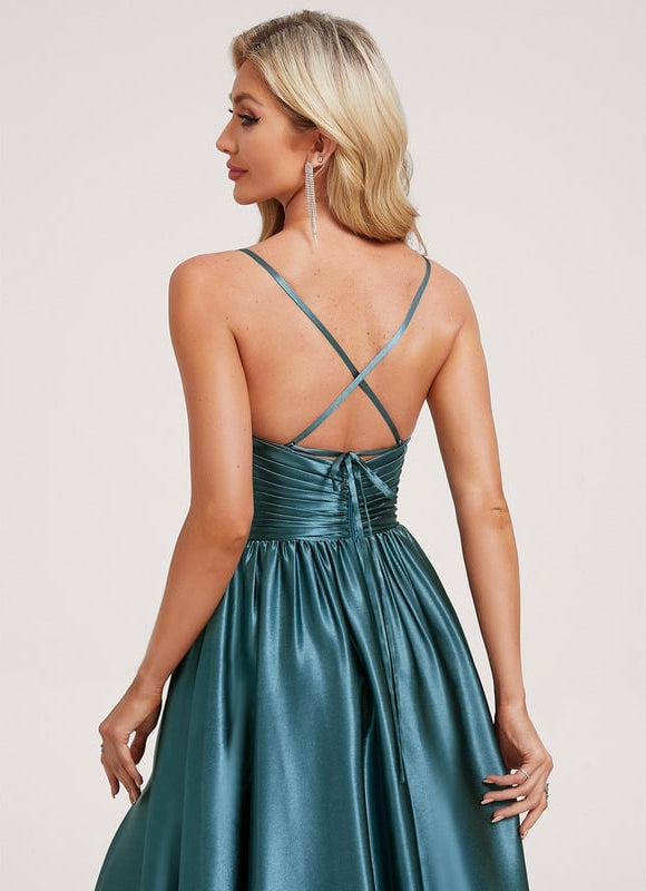 Robe Trapèze Satin Doré Élégante - gallery 4