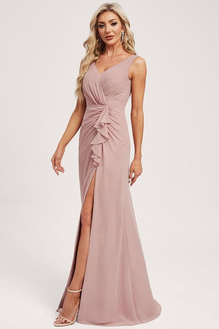 Robe Trapèze Longue Beige Élégante - gallery 1