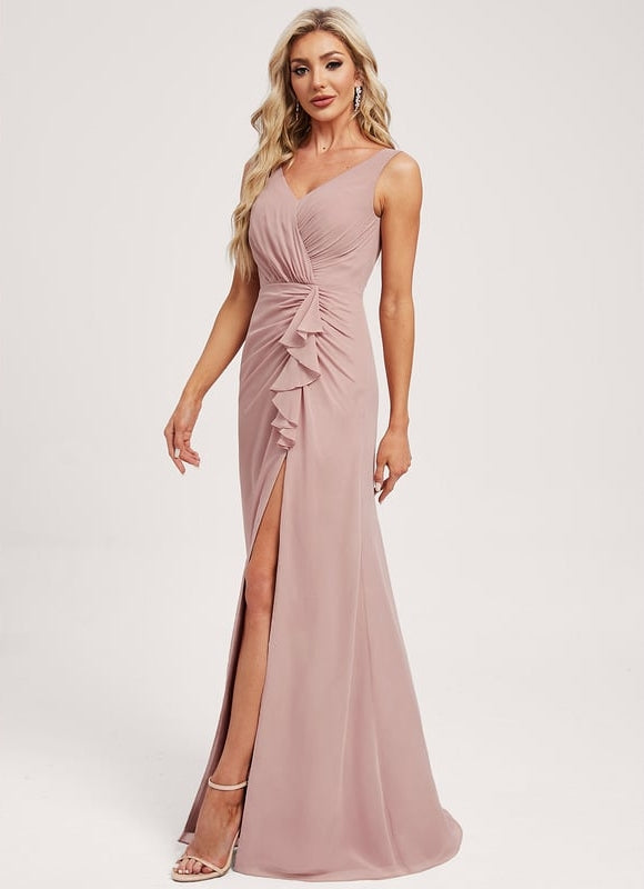 Robe Trapèze Longue Beige Élégante - gallery 1