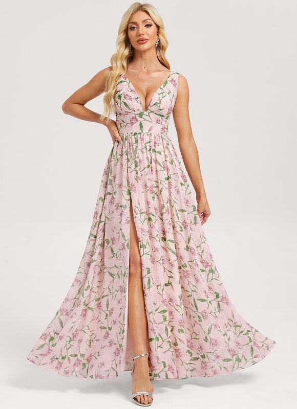 Robe Trapèze Longue Beige Élégante