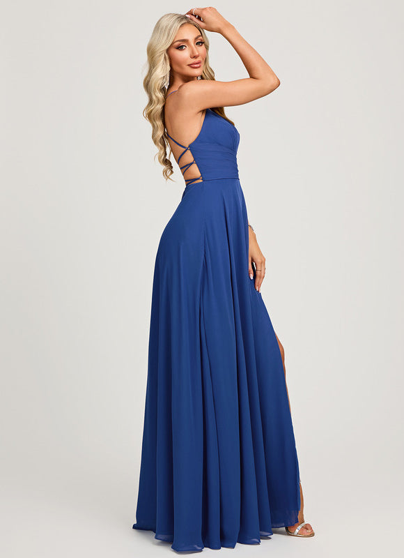 Robe Trapèze Bleu Élégant Longue - gallery 1