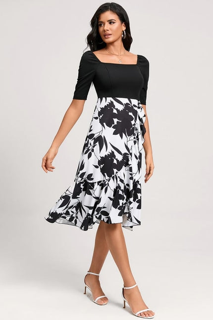 Robe Trapèze Asymétrique Noir Et Blanc - gallery 5