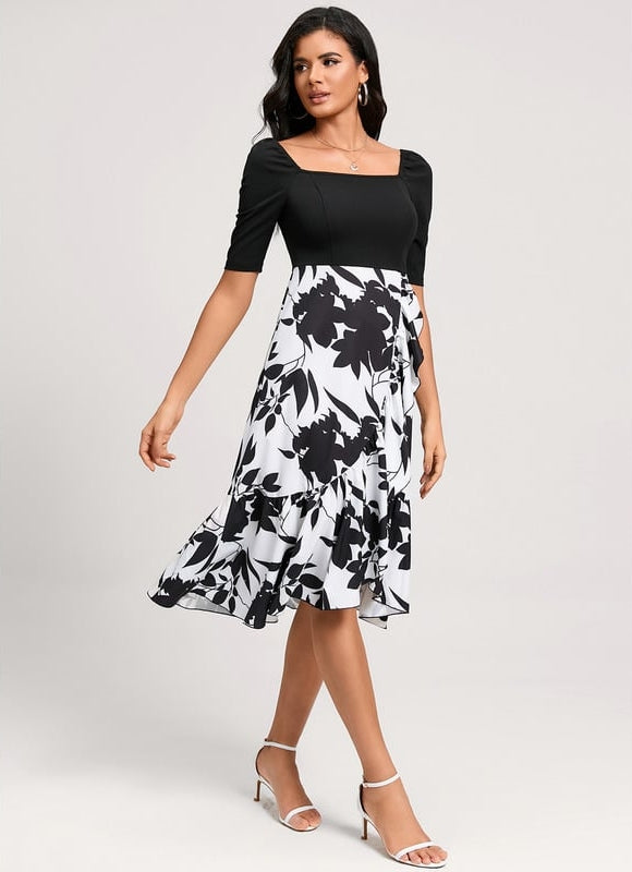 Robe Trapèze Asymétrique Noir Et Blanc - gallery 5