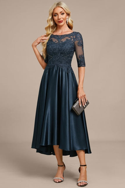 Robe Trapèze Élégance Marine Satinée - gallery 2