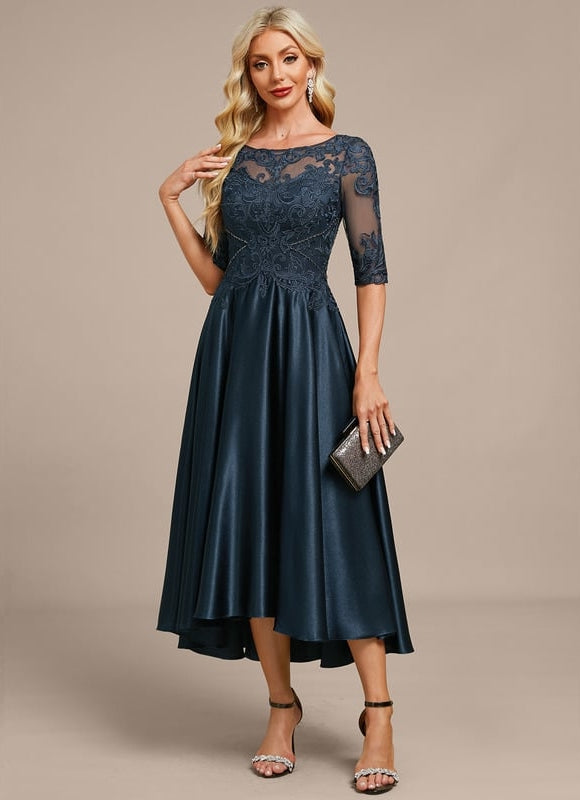 Robe Trapèze Élégance Marine Satinée - gallery 2