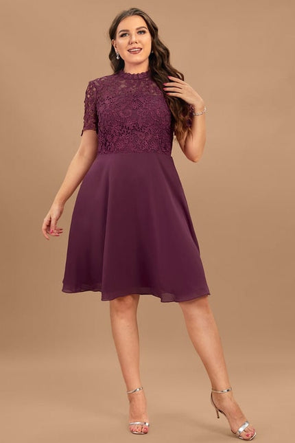 Robe Trapèze Violet Dentelle Douce - gallery 9
