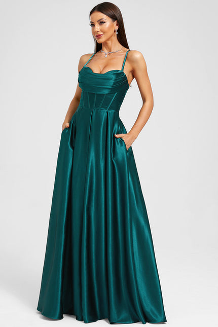 Robe Trapèze Satin Émeraude - gallery 3
