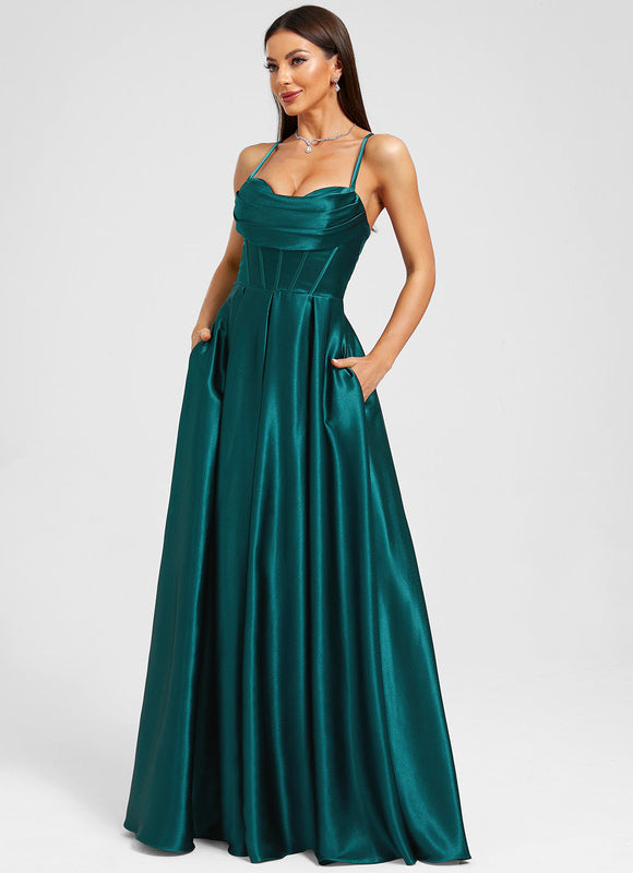 Robe Trapèze Satin Émeraude - gallery 3