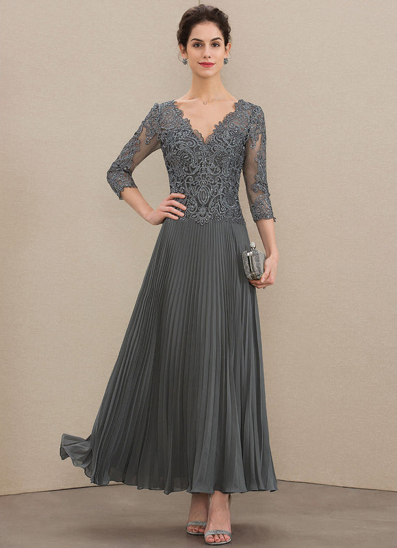 Robe Trapèze Gris Dentelle Mousseline Plissée - gallery 4