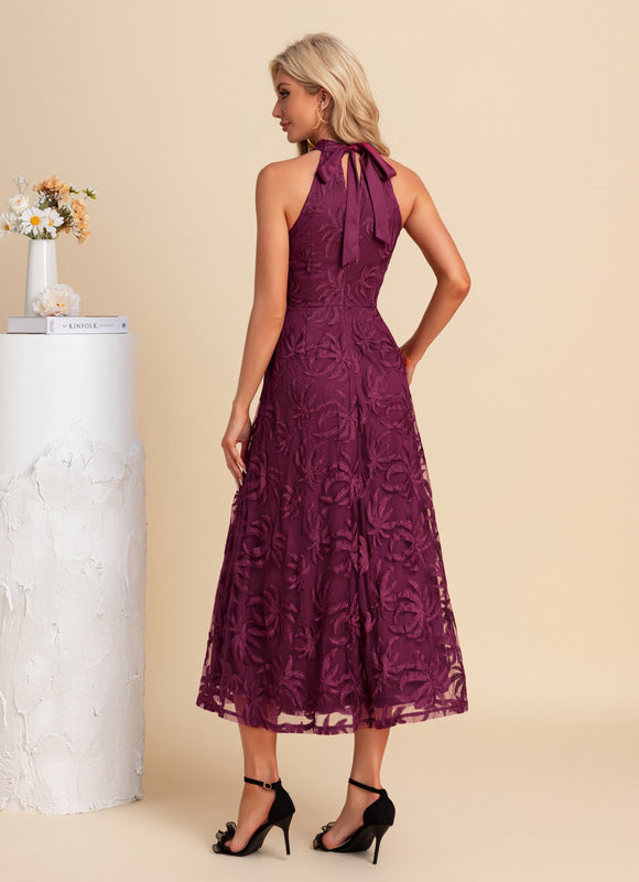 Robe Trapèze Violette Dentelle - gallery 1
