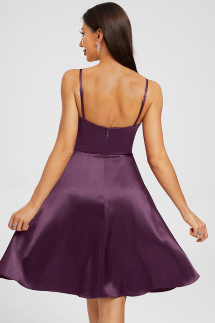 Robe Trapèze Violet Satiné Élégant - gallery 4