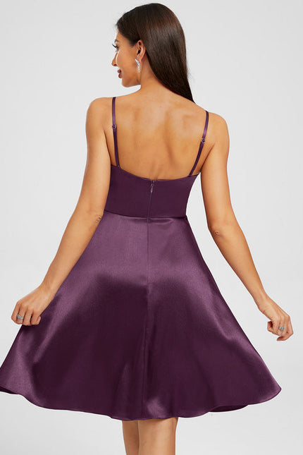 Robe Trapèze Violet Satiné Élégant - gallery 4
