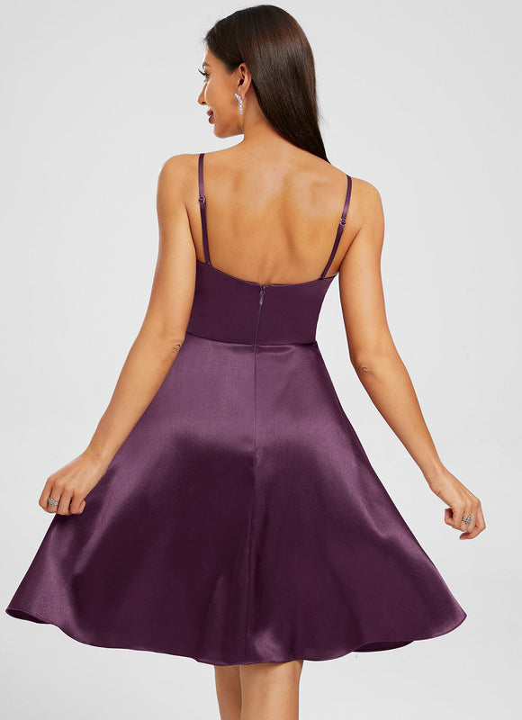 Robe Trapèze Violet Satiné Élégant - gallery 4