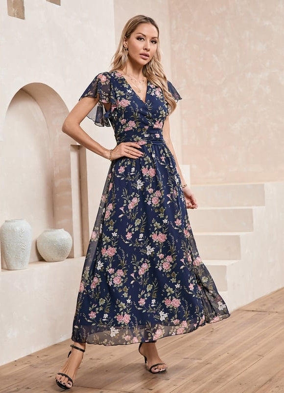 Robe Trapèze Fleurie Nuit - gallery 1