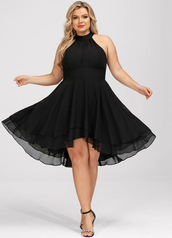 Robe Trapèze Noire Asymétrique Mousseline - gallery 9
