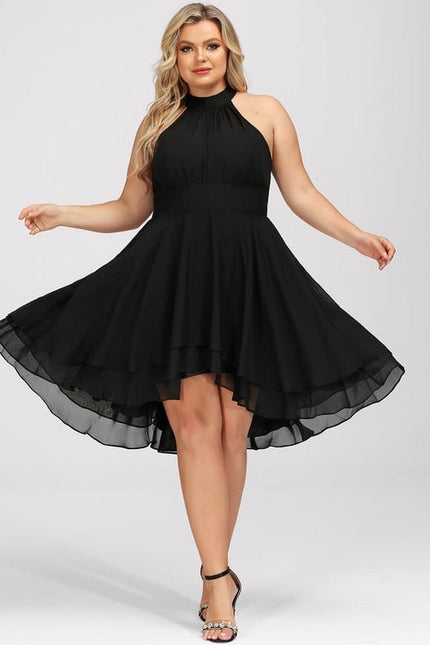 Robe Trapèze Noire Asymétrique Mousseline - gallery 9