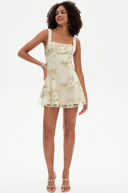 Robe Trapèze Écrue Florale - gallery 2