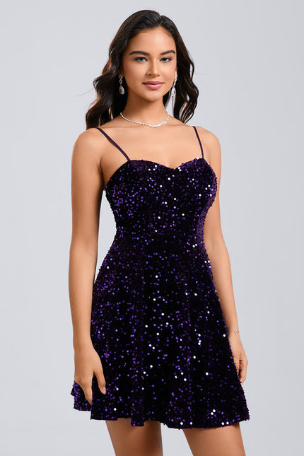Robe Trapèze Pailletée Violet - gallery 3