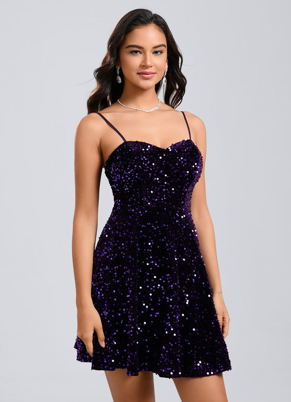 Robe Trapèze Pailletée Violet - gallery 3