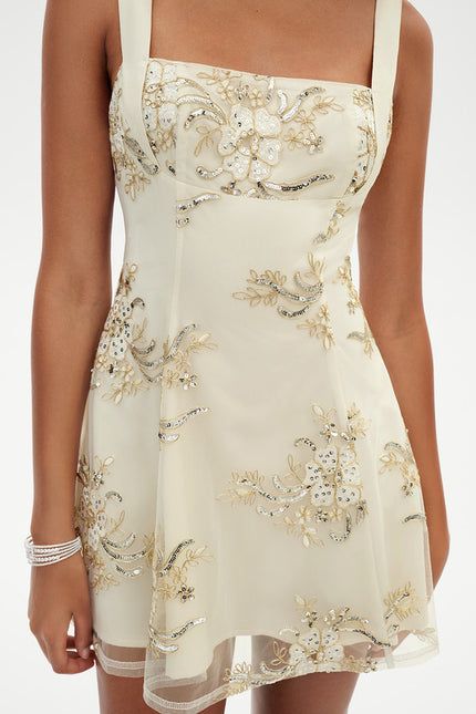Robe Trapèze Écrue Florale - gallery 7