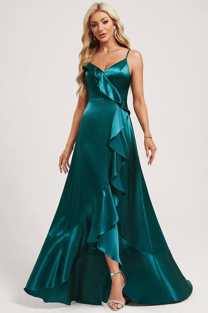 Robe Trapèze Satin Bleu Élégant - gallery 1
